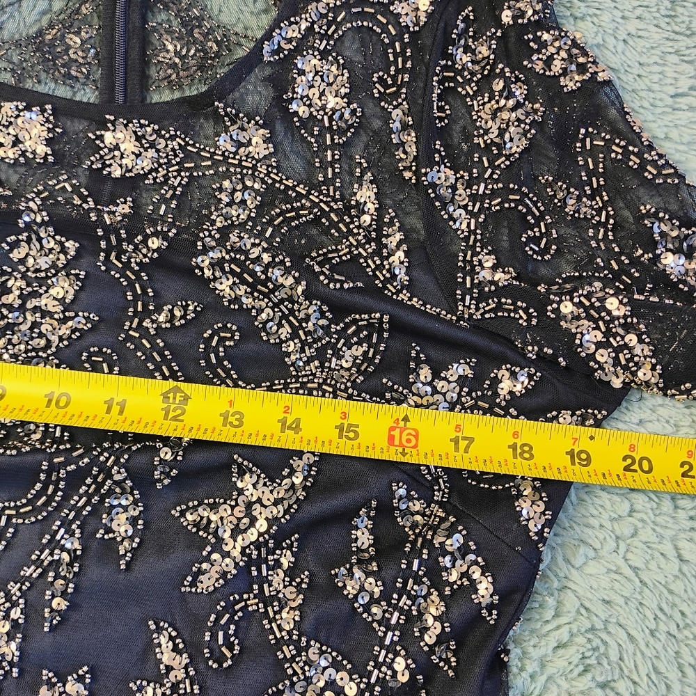 Adrianna Papell Navy and Gold Long Sleeve Gown - Picture 8 of 12